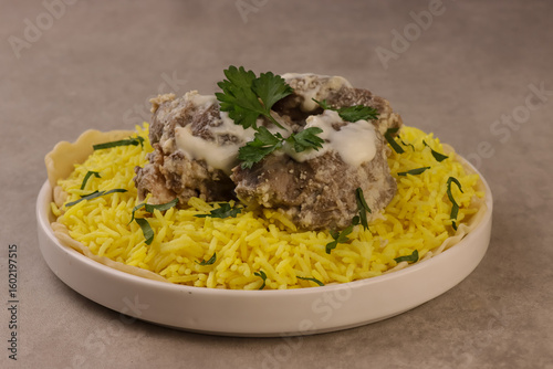Mansaf, Jordan National Dish Made Of Lamb Meat, Yogurt And Rice. 