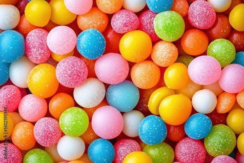 Colorful Pile of Round Candies in Random Pattern with Various or sweets pile