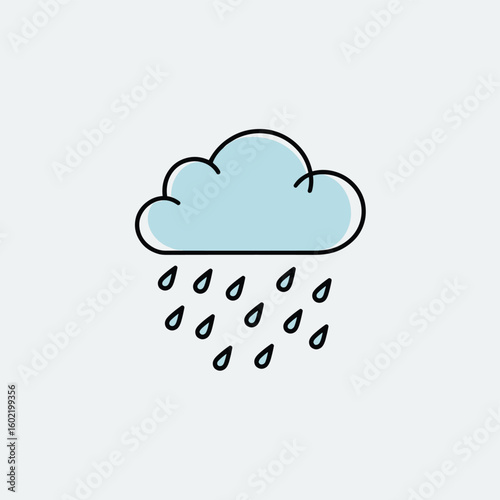 Rain Cloud Icon with Falling Raindrops on Light Background