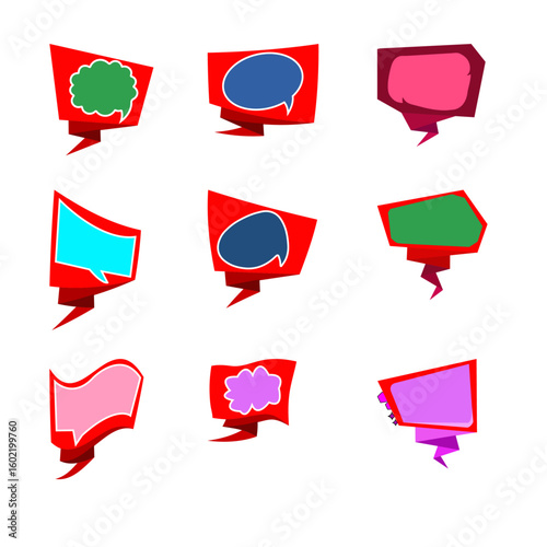 Colorful Cartoon Speech Bubbles & Banner Set.