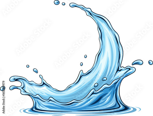 Dynamic Blue Water Splash Illustration Capturing Refreshing Movement and Fluidity on a Clean White Background for Various Design Projects