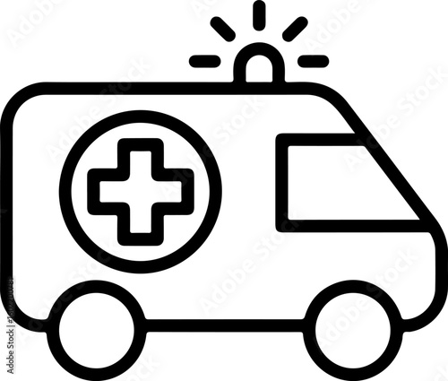 Simple outline icon of an ambulance with a red cross symbol on its side