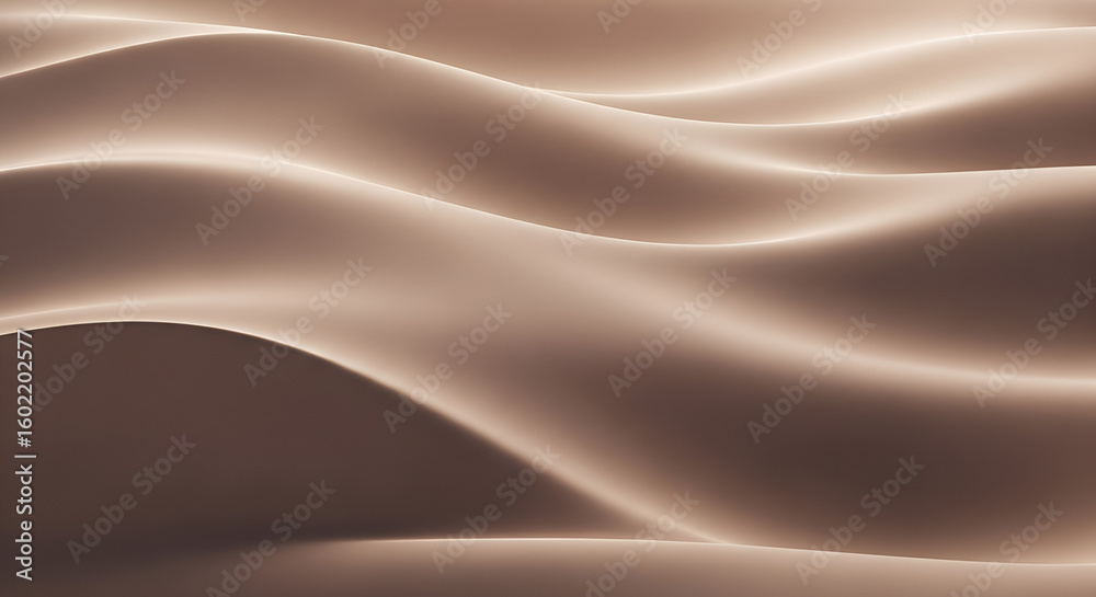 Fototapeta premium Abstract image of flowing, smooth, sand-colored waves or dunes with soft lighting and subtle shadows creating a serene and calming effect.