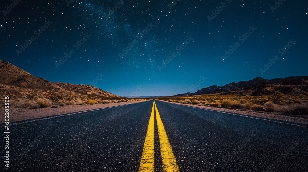 Fototapeta premium Empty highway under a starlit sky.
