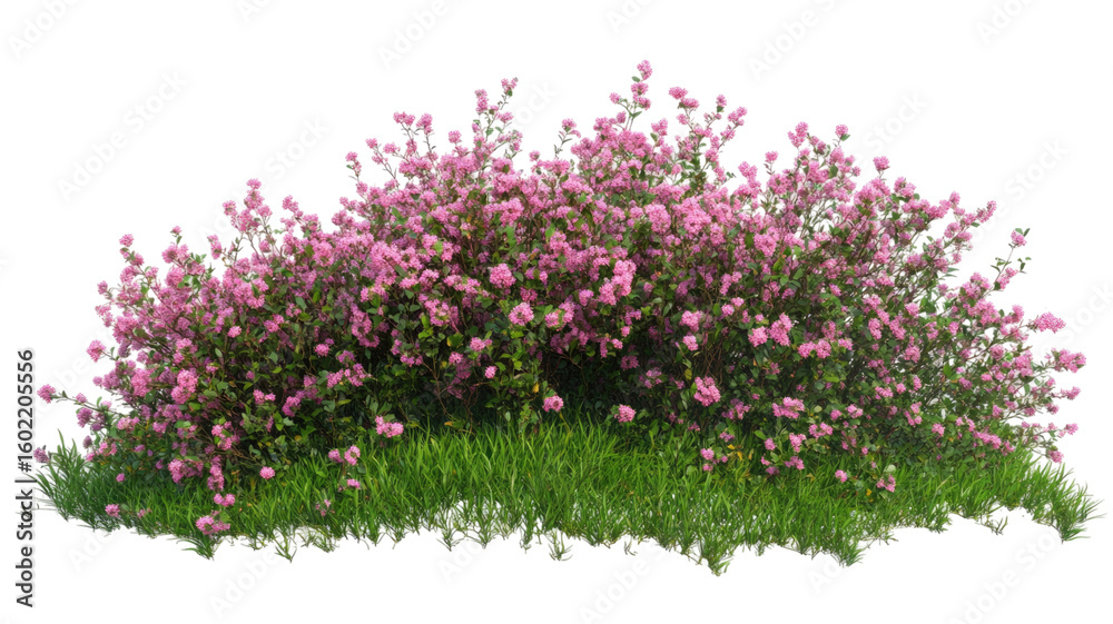 Obraz premium Title: Bush with Small Colorful Flowers Isolated on White Background for Botanical and Nature Design Use