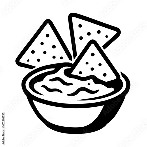 Delicious Chips and Dip: Illustrating a Tortilla Chip Being Dipped into a Savory Bowl of Sauce