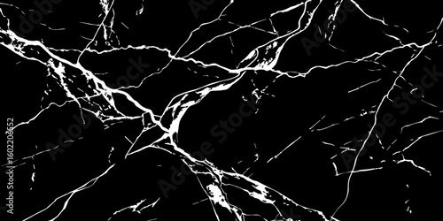 "A striking, high-contrast black and white abstract pattern resembling fractured glass or lightning bolts across a dark sky, emphasizing sharp lines and dynamic tension."