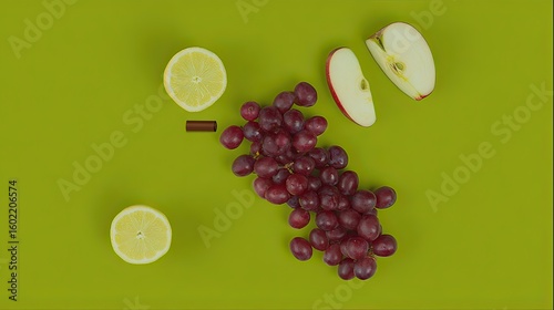 Green background, fruit recipe ingredients