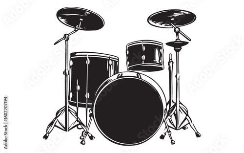 Drum Set Silhouette Vector  Classic Percussion Kit Illustration