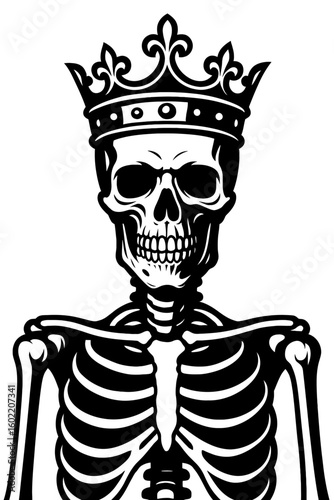 Regal Skeleton Wearing Ornate Crown - Symbolic Mortality and Power