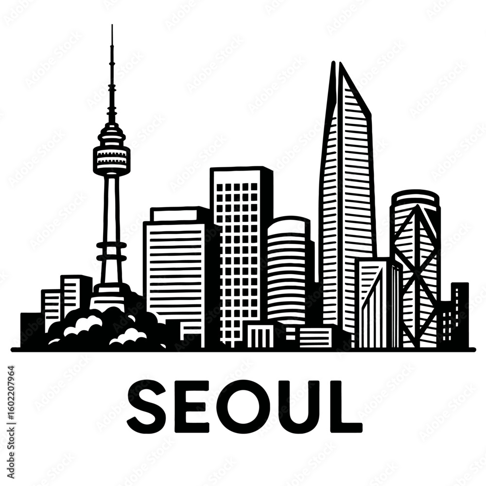 Fototapeta premium Iconic Seoul City Skyline Featuring Famous Landmarks and Urban Architecture