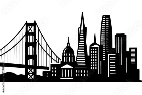 Iconic San Francisco Skyline with Golden Gate Bridge and City Landmarks