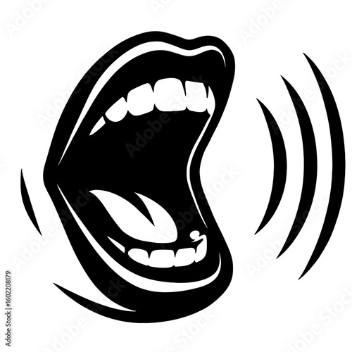 Expressive Open Mouth Emitting Loud Sound Waves, Symbolizing Voice and Emotion