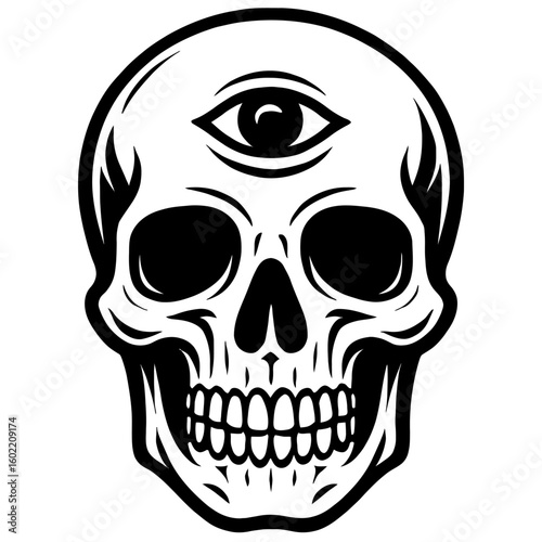 Mystical Skull with All-Seeing Third Eye Symbol