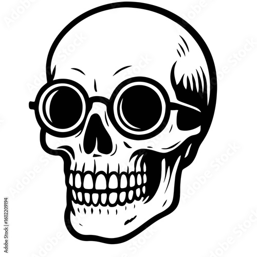Intriguing Skull with Round Spectacles Black and White