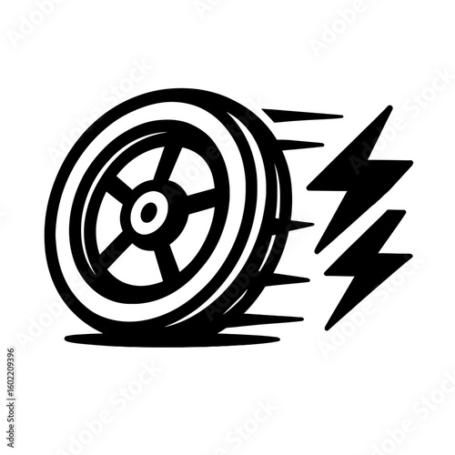 Dynamic Wheel with Lightning Bolts - Symbolizing Electric Speed and Rapid Progress