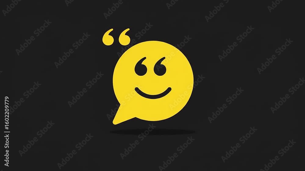 Bright yellow smiley face icon on a black background, representing positivity and communication