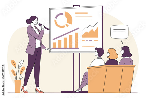 Business presentation on growth metrics by a speaker in a professional setting during daytime