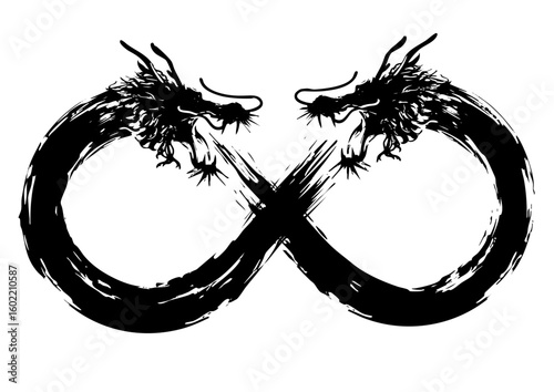 Sumi-e Dragon in Infinity Loop – Zen Brush Design