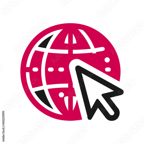 Global network internet globe icon with arrow pointer, digital web access symbol, modern website navigation vector illustration SVG.