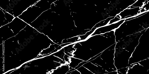 "A striking, high-contrast black and white abstract pattern resembling fractured glass or lightning bolts across a dark sky, emphasizing sharp lines and dynamic tension."