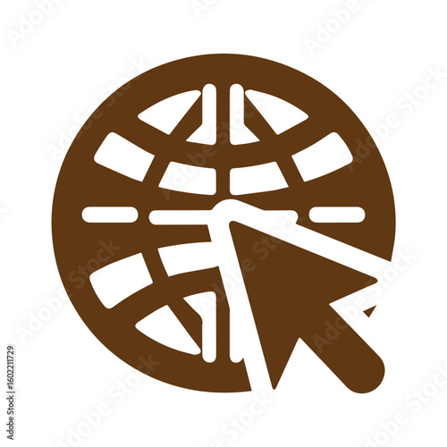 Global network internet globe icon with arrow pointer, digital web access symbol, modern website navigation vector illustration SVG.