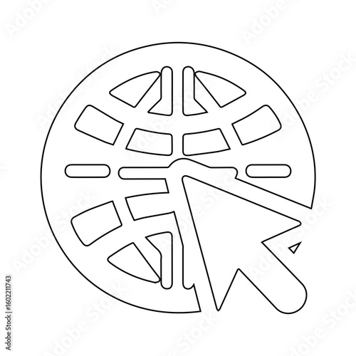Global network internet globe icon with arrow pointer, digital web access symbol, modern website navigation vector illustration SVG.