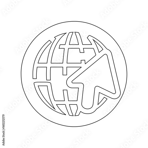 Global network internet globe icon with arrow pointer, digital web access symbol, modern website navigation vector illustration SVG.