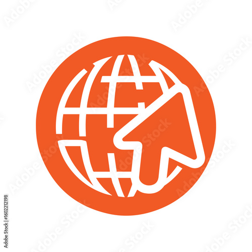 Global network internet globe icon with arrow pointer, digital web access symbol, modern website navigation vector illustration SVG.