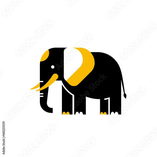 Geometric abstract colorful vector illustration of elephant. Image for kid's room, kindergarten, schools and zoo, flashcards. Creative icon of animal species	