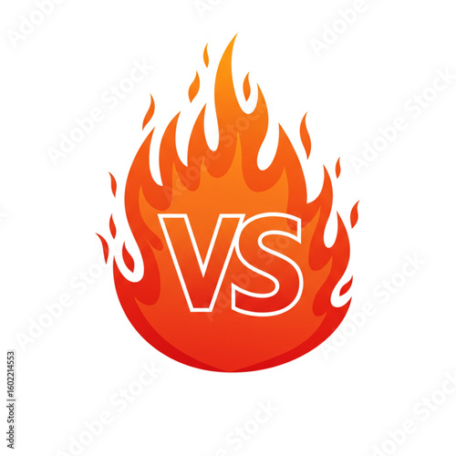 Fiery versus symbol with bright orange flames, competition concept for sports or games