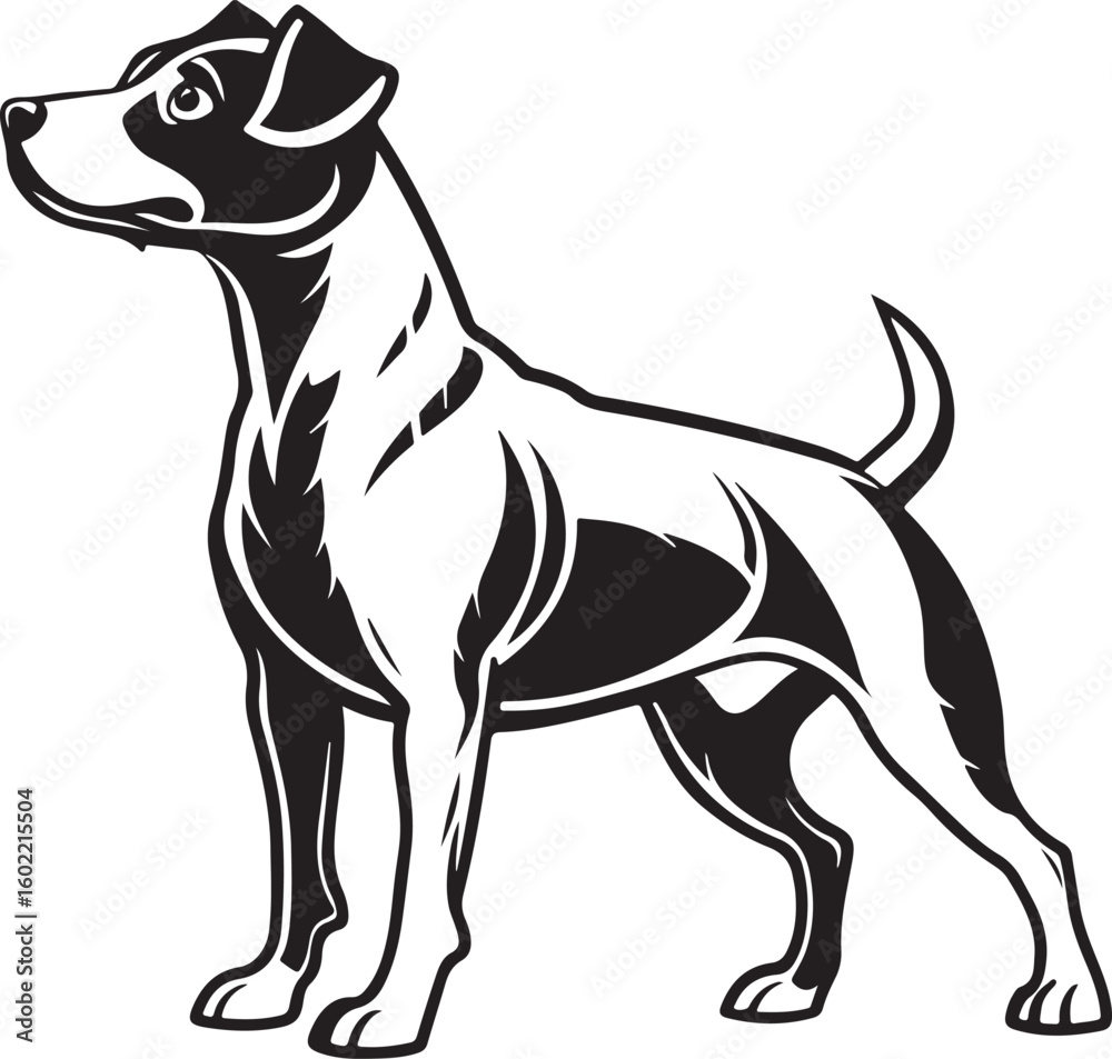 Obraz premium Black and White Silhouette Illustration of Standing Dog – Vector Pet Animal Art for Logo, Tattoo, and T-Shirt Design