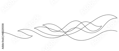 abstract curved line art continuous decorative. one line drawing of wave pattern flowing minimalism