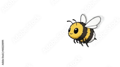 Cute cartoon bee flying on a white background. Adorable bumblebee character illustration