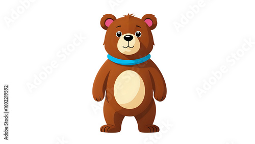 Cartoon brown bear character wearing blue scarf, standing upright pose PNG