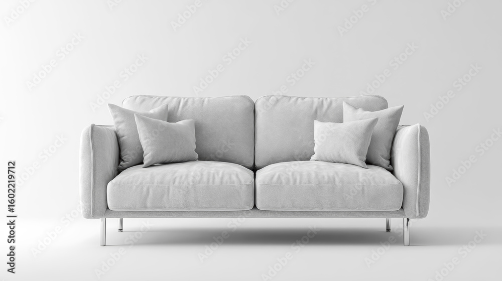 Fototapeta premium Modern Light Gray Sofa Mockup Front Facing on Minimalist Background