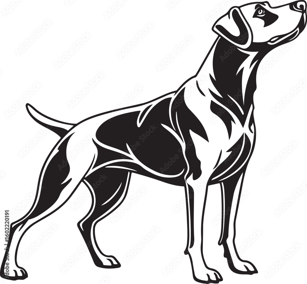 Obraz premium Black and White Silhouette Illustration of Standing Dog – Vector Pet Animal Art for Logo, Tattoo, and T-Shirt Design