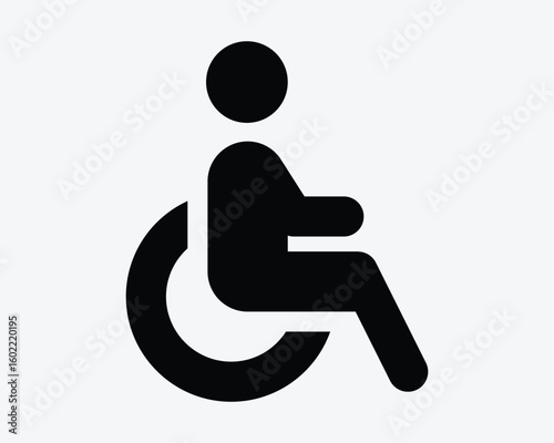Wheelchair User Wheel Chair Man Motorized Push Roll Accessability Inclusive Pakring Disability Health Icon Sign Symbol Black White Illustration Graphic