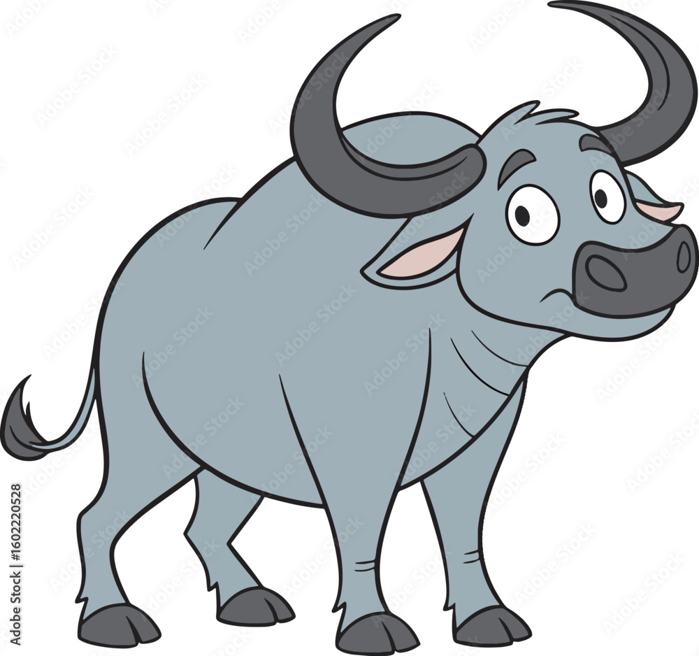 Fototapeta premium Cute Cartoon Buffalo Vector – Funny Farm Animal Character Illustration