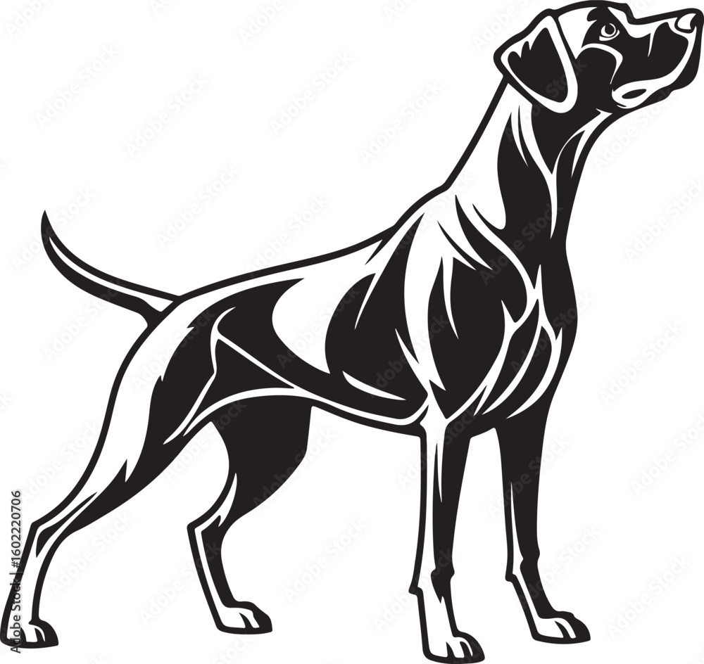 Obraz premium Black and White Silhouette Illustration of Standing Dog – Vector Pet Animal Art for Logo, Tattoo, and T-Shirt Design