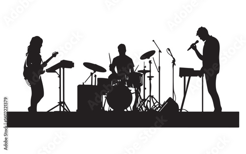 Band Silhouette Performing Live  Music Group Vector Art