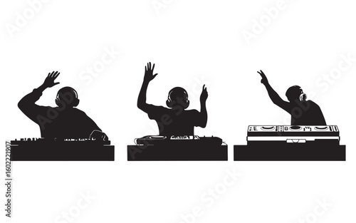 DJ Silhouette Mixing on Turntables Music Artist Vector Design