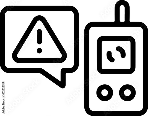 Warning alert icon with a portable device displaying a caution symbol