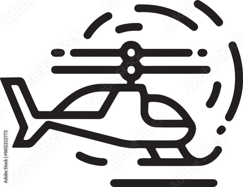 Black helicopter icon with rotor blades and motion lines transport aviation style vector illustration EPS file download