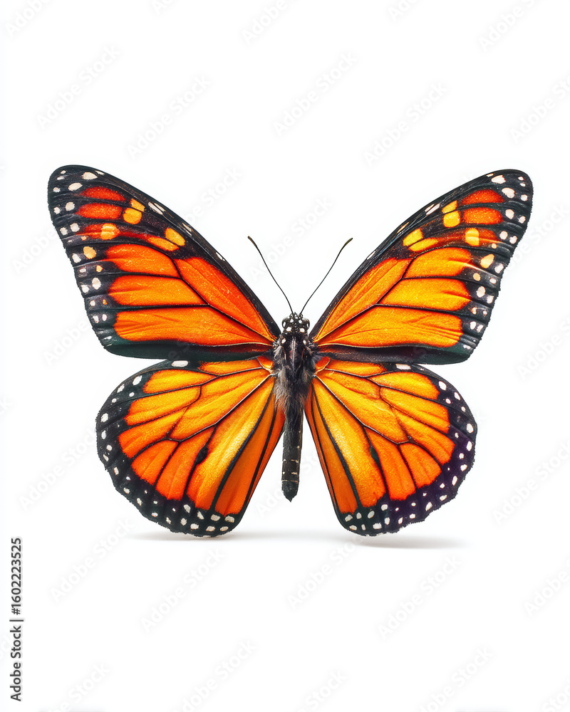 Fototapeta premium Vibrant Orange Butterfly with Wings Spread Against a White Background