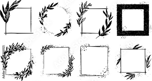 Hand drawn ink vintage frames. Stamp or letter mark frames for greeting cards, wedding, birthday party, invitations in italian or greek marine sea coastal style. Minimalist coquette vector borders