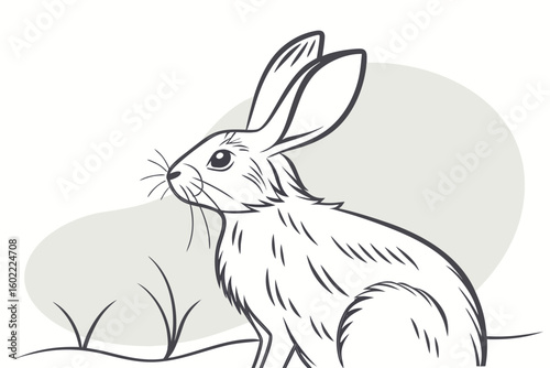 Close-up view of a detailed rabbit illustration with soft lines and gentle expressions set against a simple background