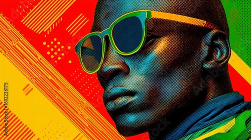 Vibrant Portrait of Person Wearing Colorful Sunglasses in Neon Style