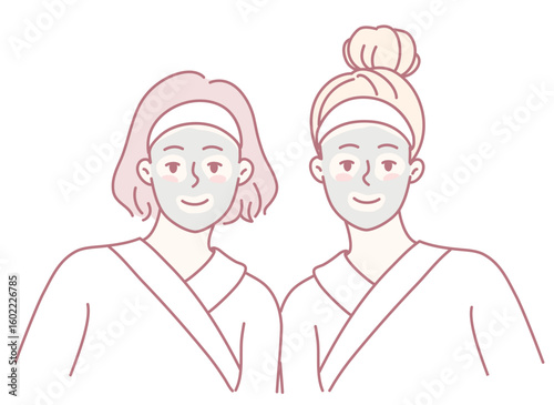 Two happy friends are enjoying face masks and a delightful spa day, promoting relaxation and selfcare