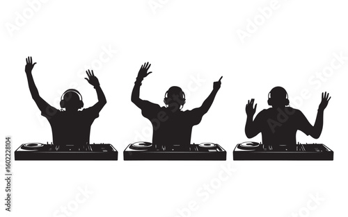 DJ Silhouette Mixing on Turntables – Music Artist Vector Design